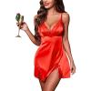 imageAvidlove Lingerie for Women Satin Lace Mini Dress V Neck Nightgown Sexy Boudoir OutfitsRed