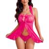 imageAvidlove Lingerie for Women Sexy Halter Lace Babydoll Dress Open Front Chemise Boudoir Nighty XS5XLRose Red