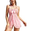 imageAvidlove Lingerie for Women Sexy Halter Lace Babydoll Dress Open Front Chemise Boudoir Nighty XS5XLSweet Pink