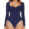 imageAvidlove Long Sleeve Bodysuits for Women Sexy Sweetheart Neck Going Out Outfits Double Lined BodysuitNavy Blue