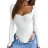 imageAvidlove Long Sleeve Bodysuits for Women Sexy Sweetheart Neck Going Out Outfits Double Lined BodysuitWhite