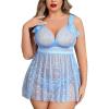 imageAvidlove Plus Size Lingeire for women Lace Babydoll Mesh Chemise Sexy Nightwear Sheer Nightie with Lace Up Bows L4XLBlue