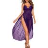 imageAvidlove Sexy Lingerie For Women Lace Babydoll Sexy Mesh Nightdress With Thong Side Split Lace NightgownDark Purple