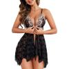 imageAvidlove Women Lace Lingerie Front Closure Babydoll V Neck Nightwear Sexy Chemise NightieDark Black Butterfly