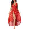 imageAvidlove Women Lingerie Deep V Neck Nightwear One Piece Sexy Nightgowns Mosaic Lace Mesh DressRed Christmas Print