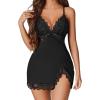 imageAvidlove Women Lingerie Lace Nightgown Chemise Spaghetti Strap Babydoll Modal Sleepwear VNeck Full Slip Side Slit NightwearBlack