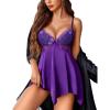 imageAvidlove Women Lingerie Satin Nightgown Sleepwear V Neck Silk Lace Chemise Mini Teddy SXXLPurple