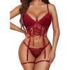 imageAvidlove Womens Lingerie 4 Piece Garter Lingerie Floral Lace Bra and Panty Sets with Underwire SXXLApure Wine Red
