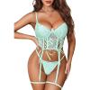 imageAvidlove Womens Lingerie 4 Piece Garter Lingerie Floral Lace Bra and Panty Sets with Underwire SXXLLight Green