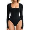 imageAvidlove Womens Long Sleeve Bodysuit Double Lined Square Neck Body Suit Tops Snap Closure SoftBlack