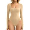 imageAvidlove Womens Long Sleeve Bodysuit Double Lined Square Neck Body Suit Tops Snap Closure SoftNude