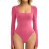 imageAvidlove Womens Long Sleeve Bodysuit Double Lined Square Neck Body Suit Tops Snap Closure SoftRose Red