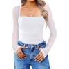 imageAvidlove Womens Square Neck Mesh Long Sleeve Bodysuit Shirts Ruched Body Suit Sexy Sheer Tops Date Night OutfitWhite