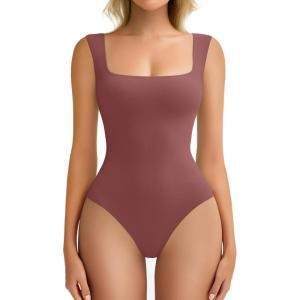 imageAvidlove Bodysuits for Women Square Neck Body Suit Double Lined Tank Top Bodysuit SoftDark Purple Red