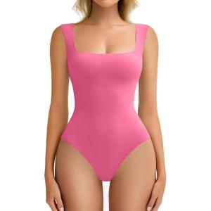 imageAvidlove Bodysuits for Women Square Neck Body Suit Double Lined Tank Top Bodysuit SoftPink