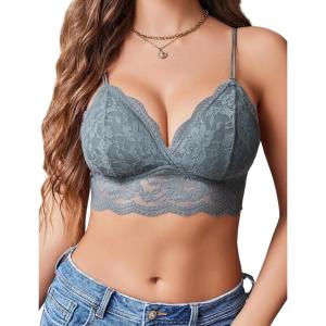 imageAvidlove Lace Bralette for Women V Neck Tank Top Spaghetti Strap Tube Slim Camisole Lingerie with Detachable PaddedGray