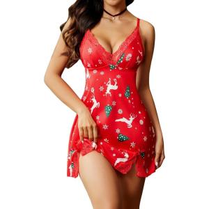 imageAvidlove Lingerie for Women Satin Lace Mini Dress V Neck Nightgown Sexy Boudoir OutfitsFloral Snow