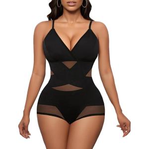 imageAvidlove Shapewear Bodysuit for Women Body Shaper Tummy Control Shapewear Plus Size Body Suits with Snap CrotchBlack