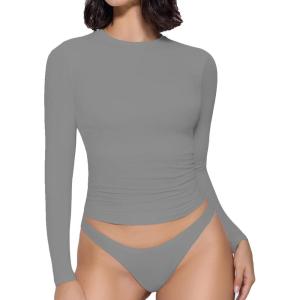imageAvidlove Women Double Lined Basic Fitted T Shirts Long Sleeve Crew Neck Y2K Top with Underwear SXXLDark Gray