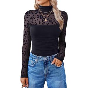 imageAvidlove Women Long Sleeve Bodysuit Turtle Neck Shapewear Body Suits Mesh One Piece Leotard Shirt Going Out Tops Fall OutfitsLeopard