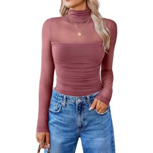 imageAvidlove Women Long Sleeve Bodysuit Turtle Neck Shapewear Body Suits Mesh One Piece Leotard Shirt Going Out Tops Fall OutfitsPurple