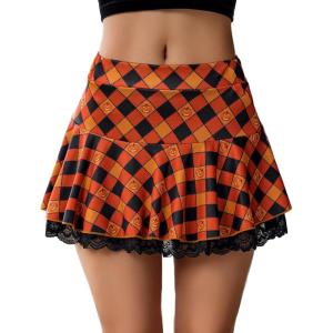 imageAvidlove Women Pleated Mini Skirt Sexy Lace Ruffle Solid Skirt Lingerie Short SkirtsOrange Halloween