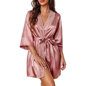imageAvidlove Womens Kimono Robe Short Satin Pure Short Silky RobesPinkbridesmaid
