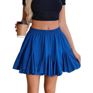 imageAvidlove Womens Pleated Skater Skirt Basic Casual High Waisted Ruffles Flared Mini Lingerie SkirtsBlue