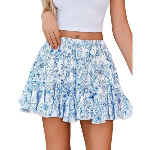 imageAvidlove Womens Pleated Skater Skirt Basic Casual High Waisted Ruffles Flared Mini Lingerie SkirtsBlue Rose