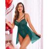 imageAvidlove Babydoll Lingerie for Women Floral Snap Crotch Teddy Chemise Nightie Lace NightgownBlue Green