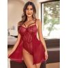 imageAvidlove Babydoll Lingerie for Women Floral Snap Crotch Teddy Chemise Nightie Lace NightgownWine Red