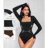 imageAvidlove Bodysuits for Women Sexy Long Sleeve Bodysuit Square Neck Double Lined Ruched Snap Closure Bodysuit TopsBlack
