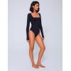 imageAvidlove Bodysuits for Women Sexy Long Sleeve Bodysuit Square Neck Double Lined Ruched Snap Closure Bodysuit TopsBlack