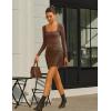 imageAvidlove Bodysuits for Women Sexy Long Sleeve Bodysuit Square Neck Double Lined Ruched Snap Closure Bodysuit TopsBrown