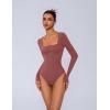 imageAvidlove Bodysuits for Women Sexy Long Sleeve Bodysuit Square Neck Double Lined Ruched Snap Closure Bodysuit TopsFuchsia