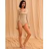 imageAvidlove Bodysuits for Women Sexy Long Sleeve Bodysuit Square Neck Double Lined Ruched Snap Closure Bodysuit TopsKhaki