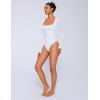 imageAvidlove Bodysuits for Women Sexy Long Sleeve Bodysuit Square Neck Double Lined Ruched Snap Closure Bodysuit TopsWhite