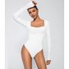 imageAvidlove Bodysuits for Women Sexy Long Sleeve Bodysuit Square Neck Double Lined Ruched Snap Closure Bodysuit TopsWhite