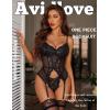 imageAvidlove Garter Lingerie for Women Floral Lace Babydoll Bodysuit Bra and Panty SetBlack