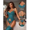 imageAvidlove Garter Lingerie for Women Floral Lace Babydoll Bodysuit Bra and Panty SetBlue Green
