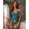 imageAvidlove Garter Lingerie for Women Floral Lace Babydoll Bodysuit Bra and Panty SetBlue Green