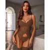 imageAvidlove Garter Lingerie for Women Floral Lace Babydoll Bodysuit Bra and Panty SetBrown