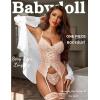 imageAvidlove Garter Lingerie for Women Floral Lace Babydoll Bodysuit Bra and Panty SetChampagne