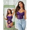 imageAvidlove Garter Lingerie for Women Floral Lace Babydoll Bodysuit Bra and Panty SetDark Purple