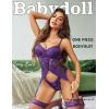 imageAvidlove Garter Lingerie for Women Floral Lace Babydoll Bodysuit Bra and Panty SetDark Purple