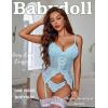 imageAvidlove Garter Lingerie for Women Floral Lace Babydoll Bodysuit Bra and Panty SetLight Blue