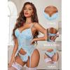 imageAvidlove Garter Lingerie for Women Floral Lace Babydoll Bodysuit Bra and Panty SetLight Blue