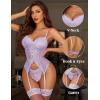 imageAvidlove Garter Lingerie for Women Floral Lace Babydoll Bodysuit Bra and Panty SetLilac