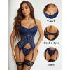 imageAvidlove Garter Lingerie for Women Floral Lace Babydoll Bodysuit Bra and Panty SetNavy Blue