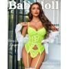 imageAvidlove Garter Lingerie for Women Floral Lace Babydoll Bodysuit Bra and Panty SetNeon Green